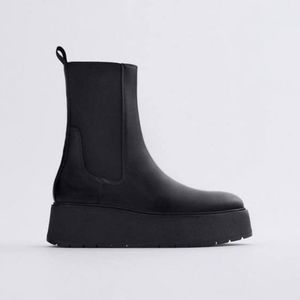 LIKE NEW Zara Flat Platform Leather Ankle Boots